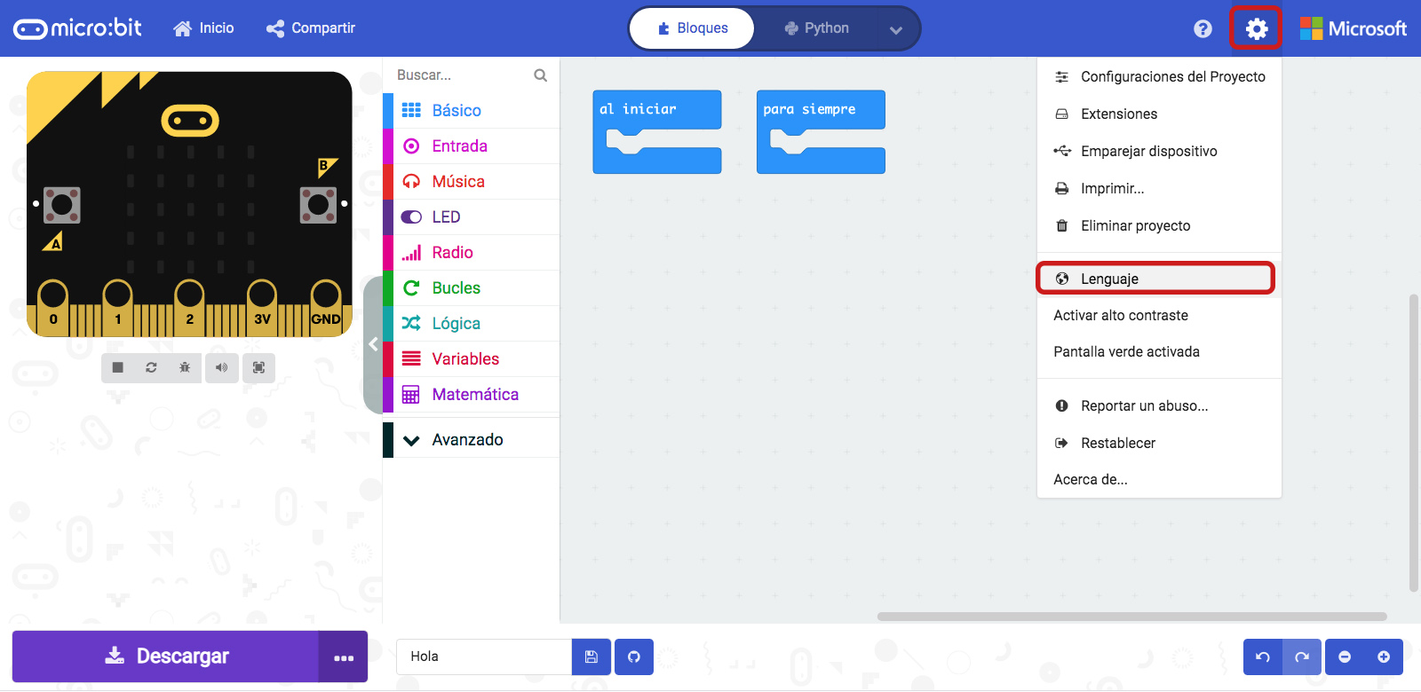 Configuración idioma Configuración del idioma